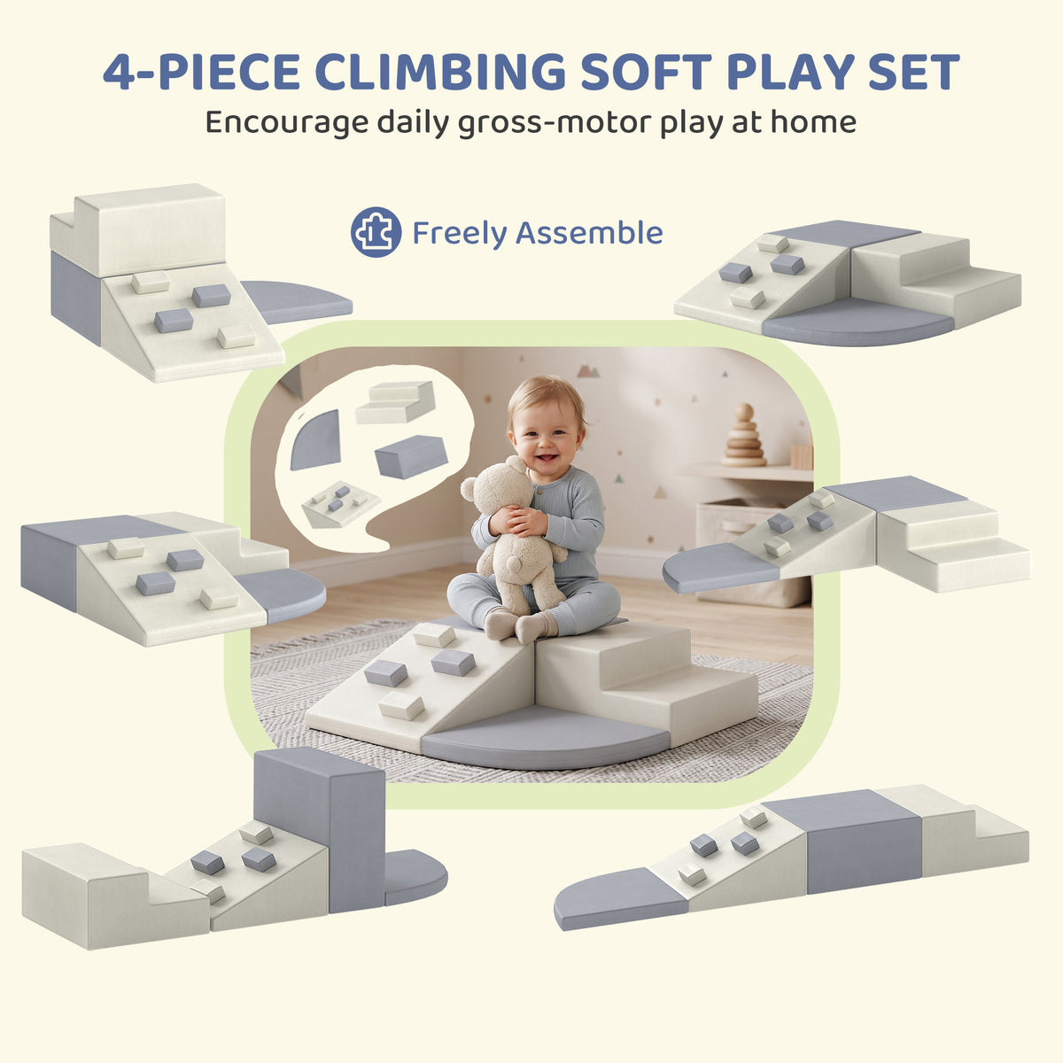 AIYAPLAY Soft Play Set, 4 PCS Climbing Blocks for Toddlers Indoor, PU Leather Baby Soft Play Equipment