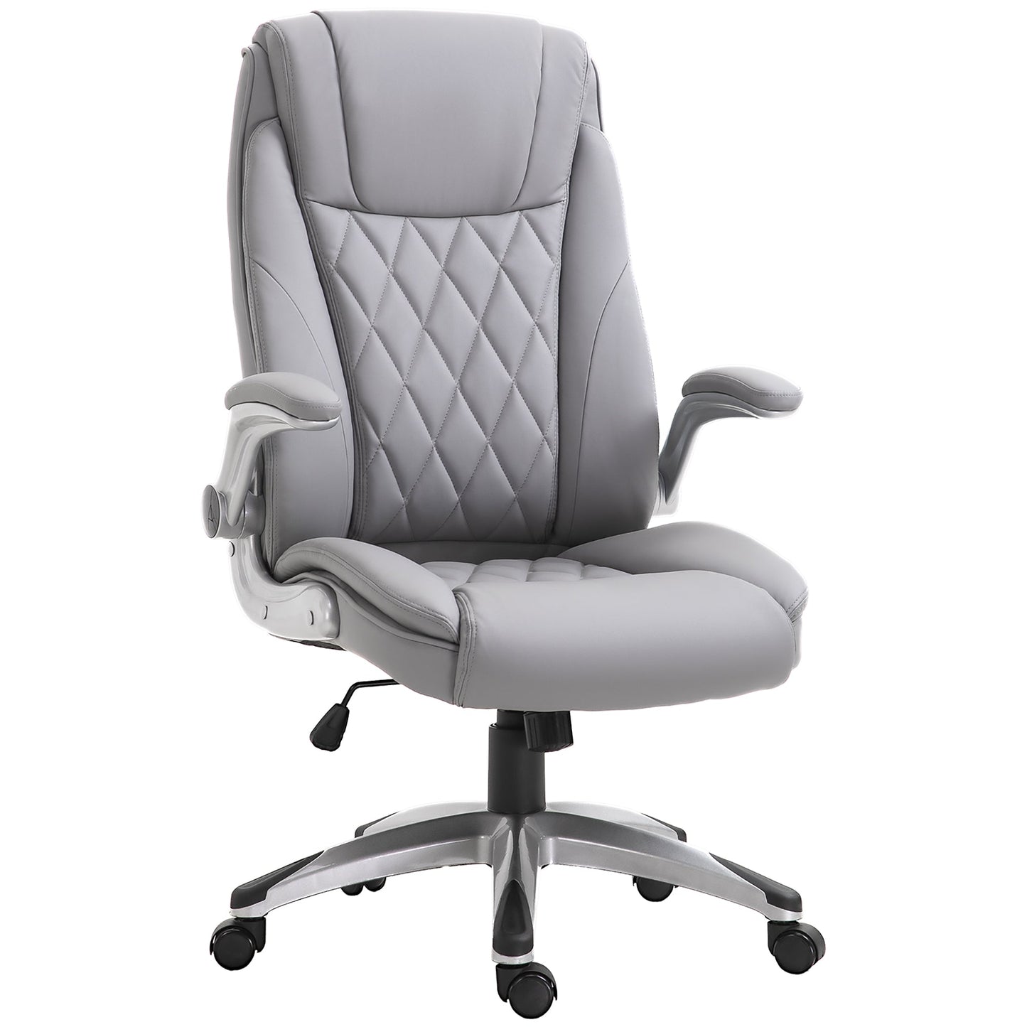 Vinsetto High Back Executive Office Chair Home Swivel PU Leather Ergonomic Chair, with Flip-up Arm, Wheels, Adjustable Height, Grey