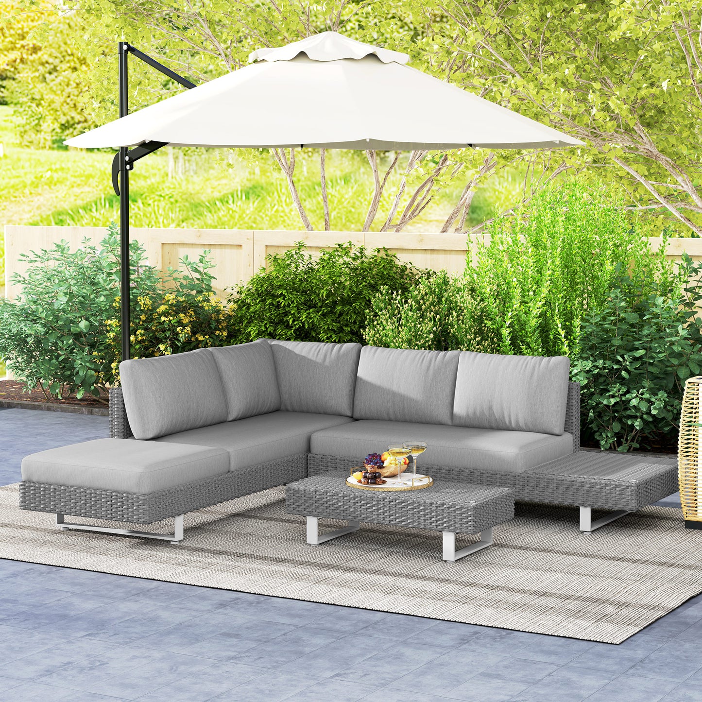 Outsunny Three-Piece Rattan Sofa Set, with Cushions - Light Grey