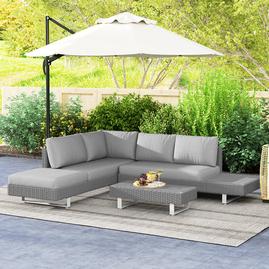Outsunny Three-Piece Rattan Sofa Set, with Cushions - Light Grey