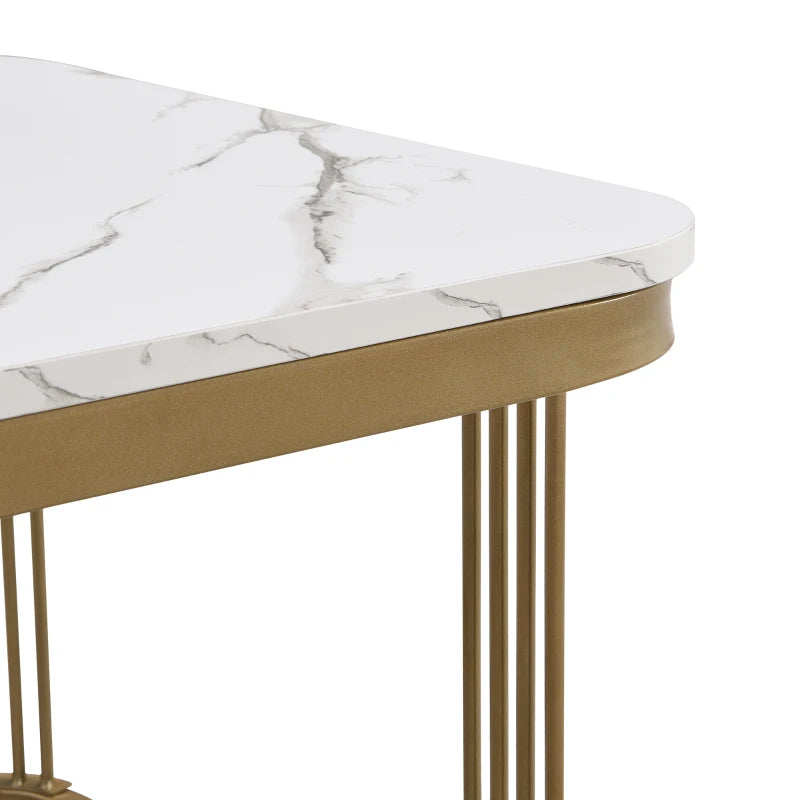 Nestable Coffee Table Set of Two with High Gloss Marble Top, Gold Accents, and Drawer, Perfect Side Tables for Living Room, 60x60x45 cm + 50x50x34 cm, White