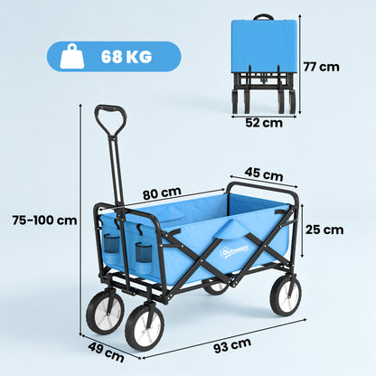Outsunny 135L Festival Trolley on Wheels, Folding Wagon Camping Trolley Cart with Adjustable Handle, Dual Brakes, Portable Wagon Cart for Outdoor, Garden, Shopping, Fishing, Blue