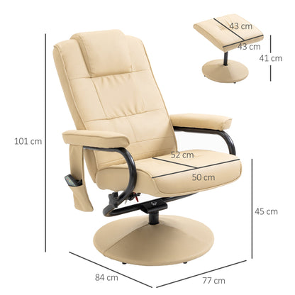 HOMCOM Swivel Recliner Chair and Footstool, Faux Leather Massage Recliner Armchair with Remote Control and Round Wrapped Base, Beige