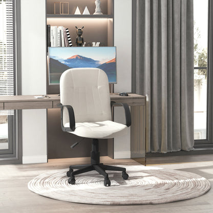 HOMCOM Office Chair, PU Leather Computer Desk Chair with Adjustable Height, Swivel Wheels for Home Office Work Study, Cream White