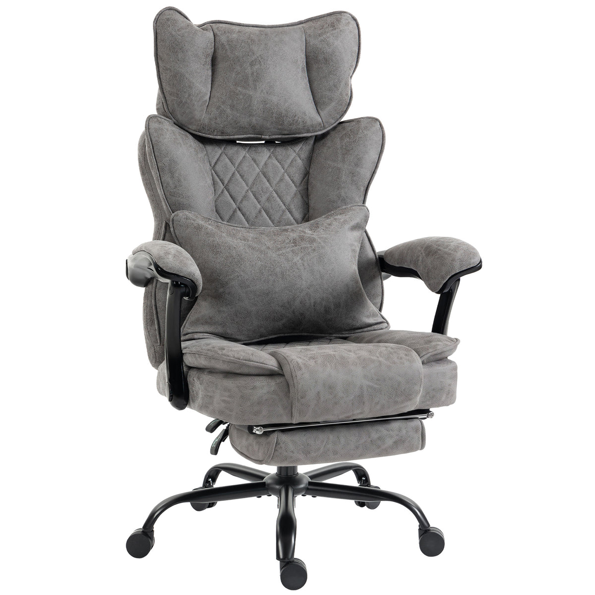HOMCOM Executive Office Chair, Leathaire Big and Tall Office Chair 180 kg with Wide Seat, Reclining, Lumbar Support, Grey