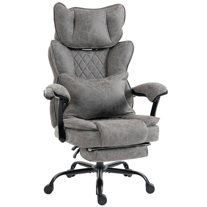 HOMCOM Executive Office Chair, Leathaire Big and Tall Office Chair 180 kg with Wide Seat, Reclining, Lumbar Support, Grey