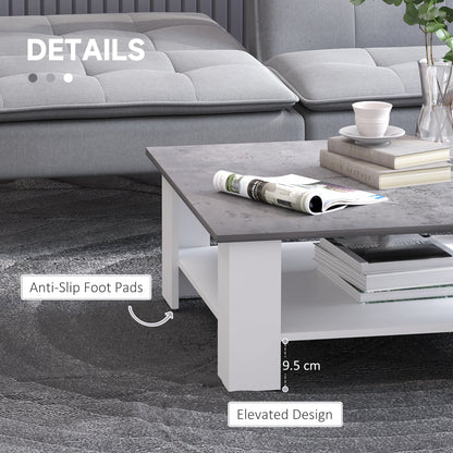 HOMCOM Square Coffee Table, Wooden Coffee Table with Storage, Cocktail Center Tea Table for Home Office, 80W x 80D x 31.5Hcm, Grey and White