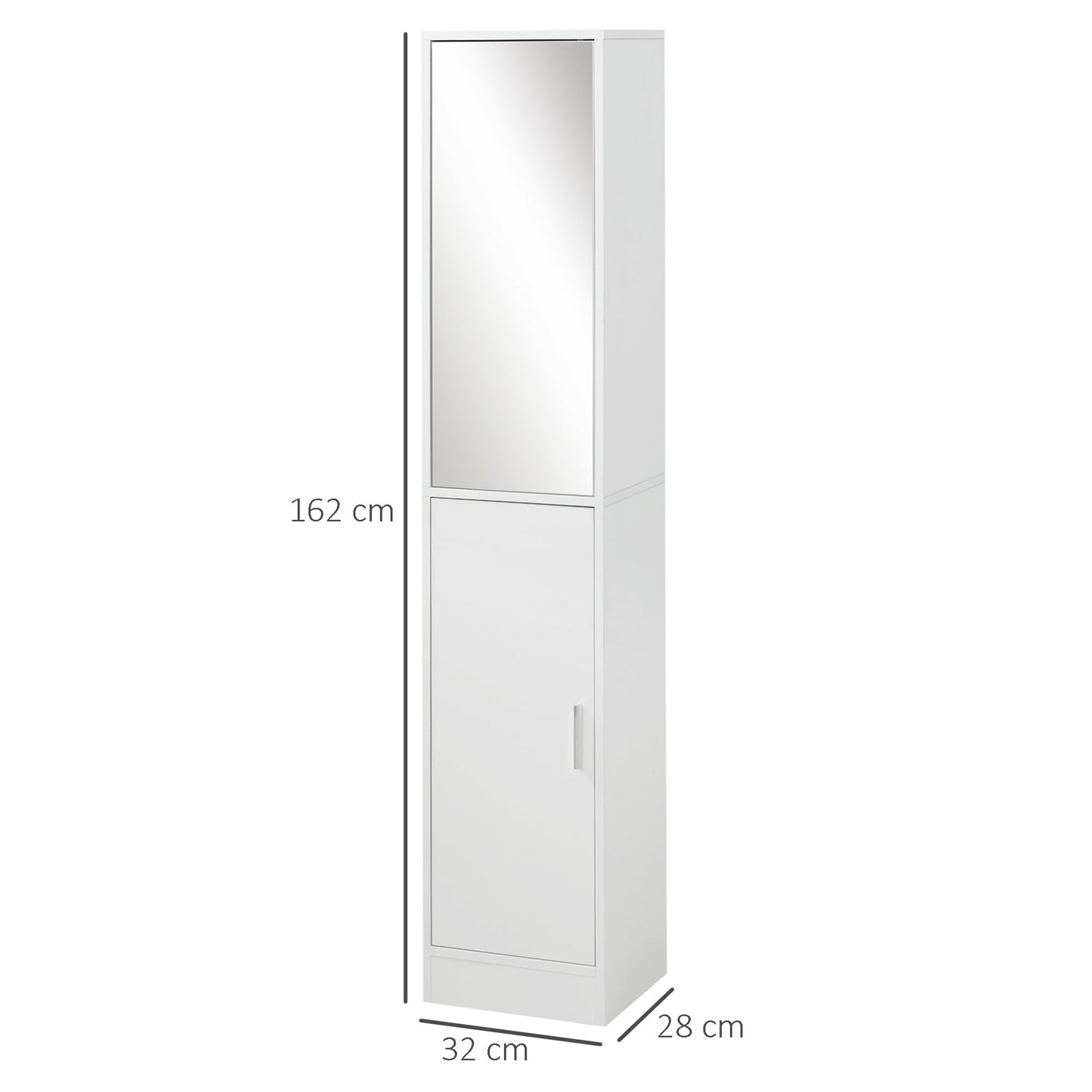 kleankin Tall Bathroom Cabinet with Mirror and Adjustable Shelf - White