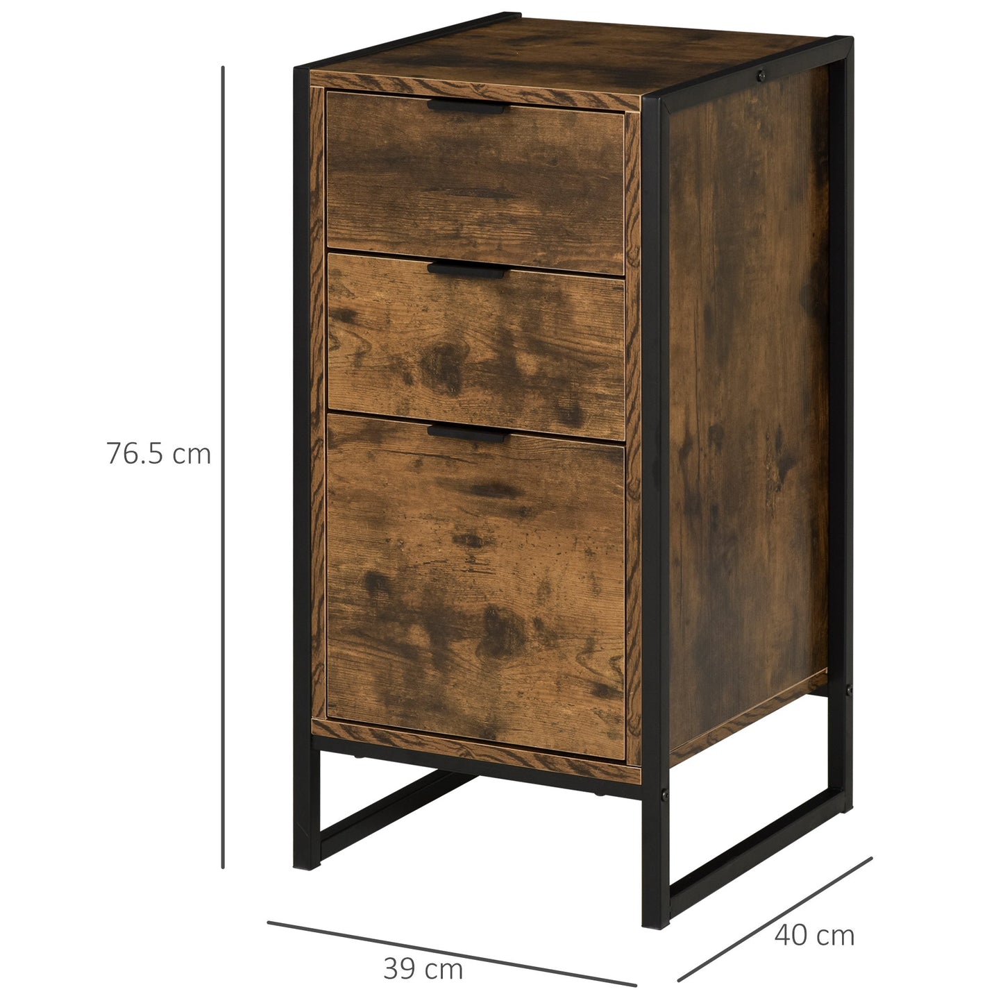 Industrial 3-Drawer Storage Chest Cabinet Organizer Metal Frame Freestanding Unit, Perfect for Bedroom Living Room, Brown