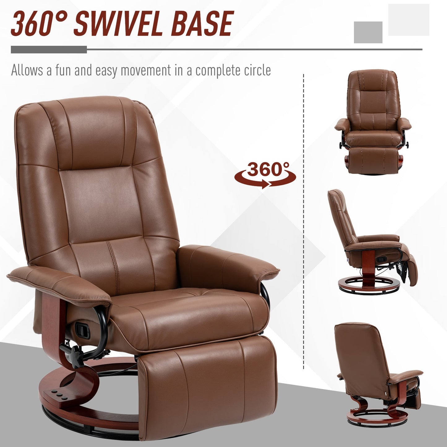 HOMCOM Faux Leather Armchair, with 145Â° Reclining Back and Footrest - Brown