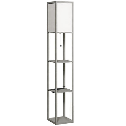 HOMCOM Floor Lamp with Shelves, 3 Layer Column Modern Standing Lamp for Living Room, Bedroom, Office, Grey