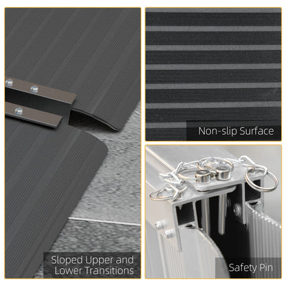 HOMCOM Wheelchair Ramp, 122L x 73Wcm, 272KG Capacity, Folding Aluminium Threshold Ramp with Non-Skid Surface, Transition Plates Above and Below for Home, Steps, Stairs, Curbs, Doorways