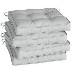 Outsunny Set of 4 Garden Seat Cushion with Ties, 42 x 42cm Replacement Dining Chair Seat Pad, Light Grey