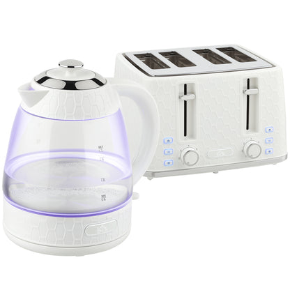 HOMCOM Kettle and Toaster Set, 1.7L 3000W Rapid Kettle with Strix Thermostat, 4 Slice Toaster with 7 Browning Controls, Cream