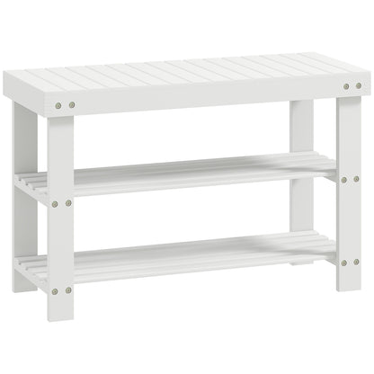HOMCOM Two Shelf Bamboo Shoe Storage Bench - White