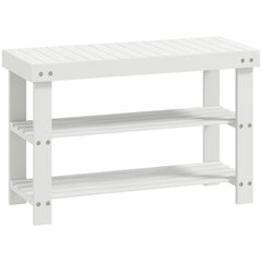 HOMCOM Two Shelf Bamboo Shoe Storage Bench - White