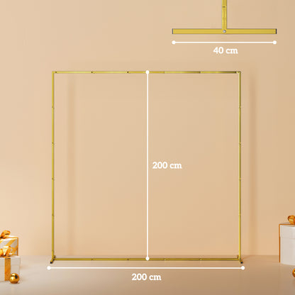 Outsunny Wedding Arch Backdrop Stand, Square Metal Arch Frame with U-shaped Stakes, Gold Wedding Arch, 6.6 FT