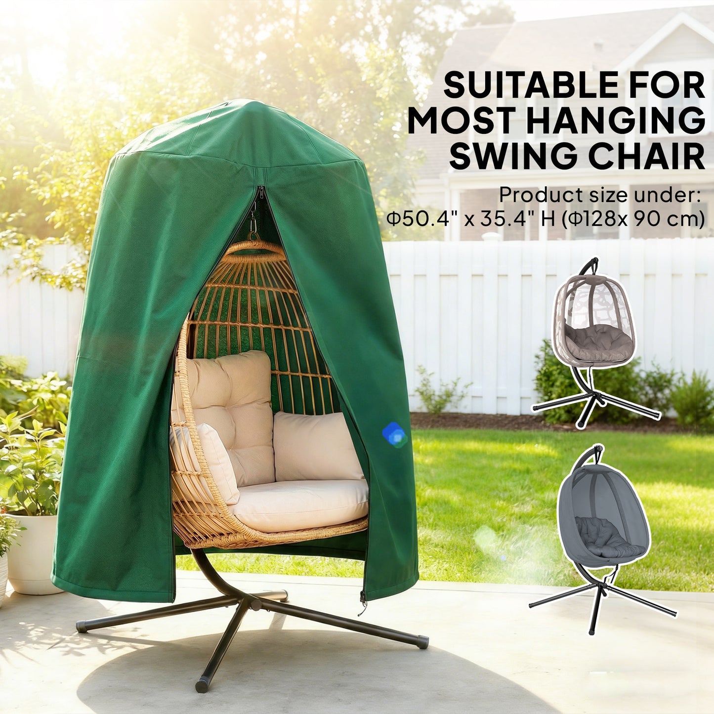 Outsunny 190 x Î¦128cm Hanging Egg Chair Furniture Cover - Green