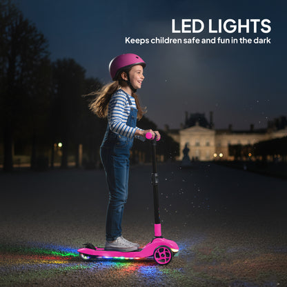 AIYAPLAY Three-Wheel Foldable Electric Scooter for Kids Aged 6-10 Years, Pink