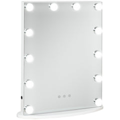 HOMCOM Hollywood Mirror with Lights for Makeup Dressing Table, Lighted Vanity Mirror with 12 Dimmable LED Bulbs and USB Plug in Power Supply, White