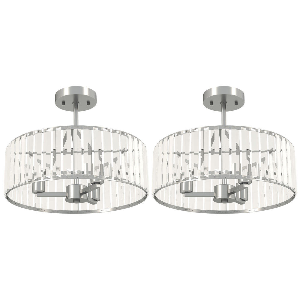 HOMCOM Crystal Ceiling Light Fixture Set of 2, Semi Flush Mount Modern Chandelier for Living Room, Bedroom and Hallway, 3-Lights with E14 Base, Silver Tone