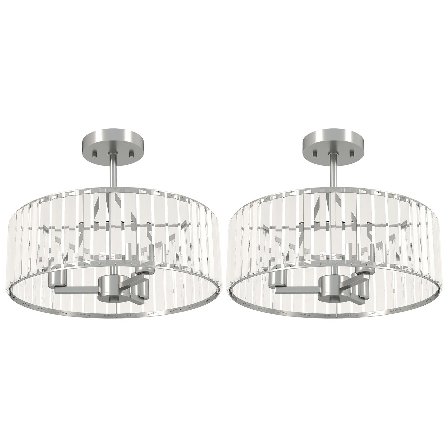 HOMCOM Crystal Ceiling Light Fixture Set of 2, Semi Flush Mount Modern Chandelier for Living Room, Bedroom and Hallway, 3-Lights with E14 Base, Silver Tone