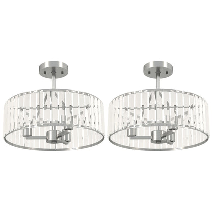 HOMCOM Crystal Ceiling Light Fixture Set of 2, Semi Flush Mount Modern Chandelier for Living Room, Bedroom and Hallway, 3-Lights with E14 Base, Silver Tone