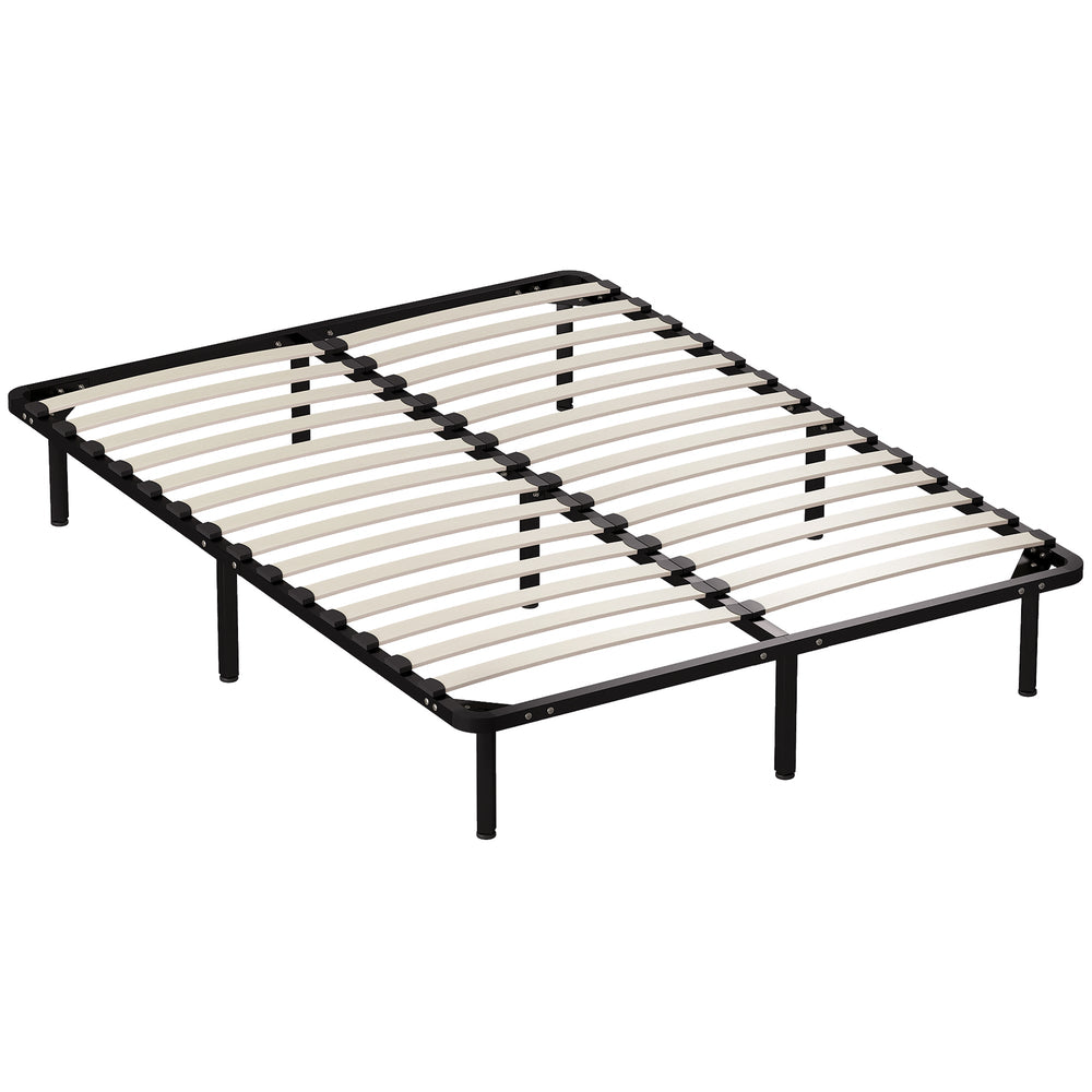HOMCOM 4ft6 Double Bed Frame, Metal Platform Bed Frame with 2 x 14 Wood Slats, No Box Spring Needed, Underbed Storage, Black
