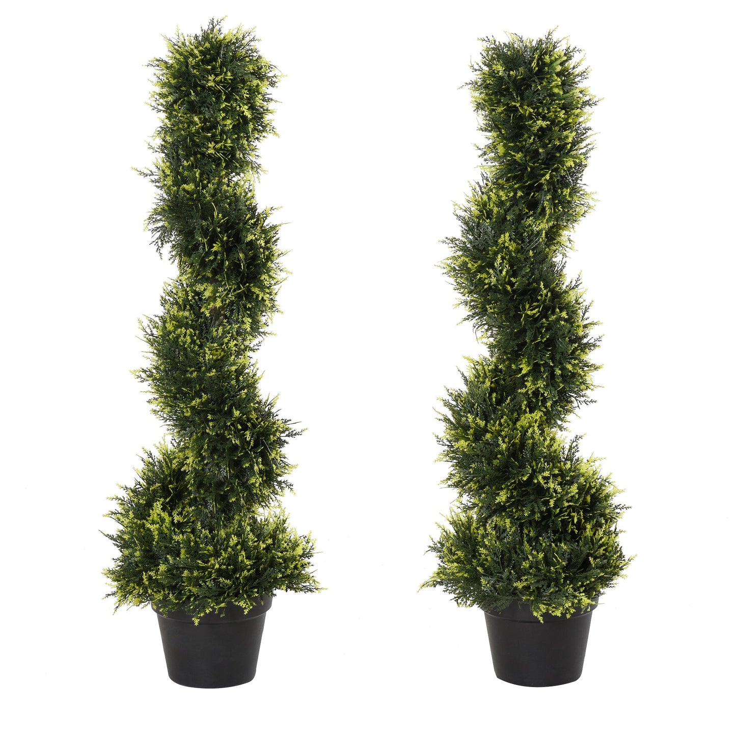 Outsunny 90cm/3FT Artificial Trees, Spiral Topiary Trees w/ Pot Set Of 2, Fake Indoor Greenery Plant Home Office Garden Decor Green