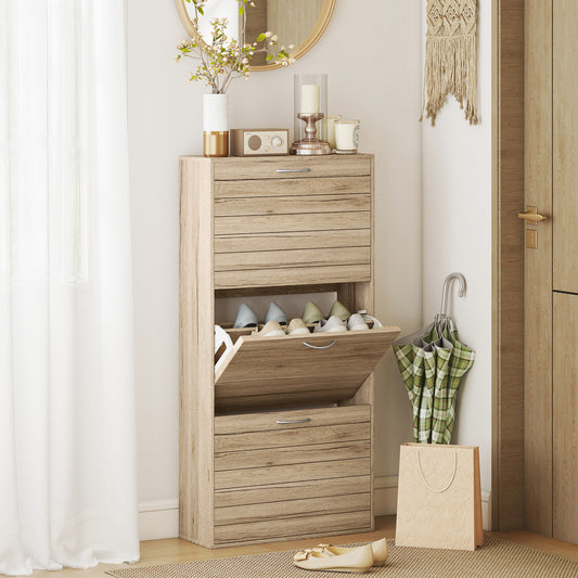 HOMCOM 12-Shoe Flip Drawer Storage Cabinet - Brown Wood-Effect