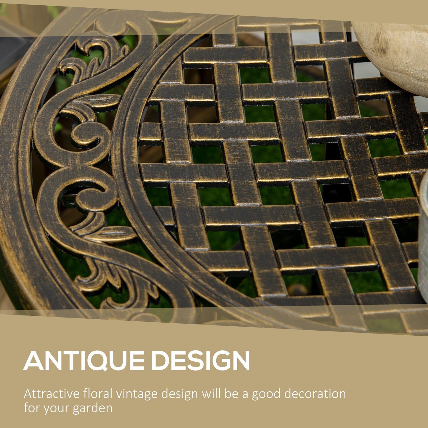 Outsunny Outdoor Garden Table, Cast Aluminium Patio End Table with Anti-slip Foot Pads for Garden, Patio, Balcony, 60 x 52.5cm, Bronze