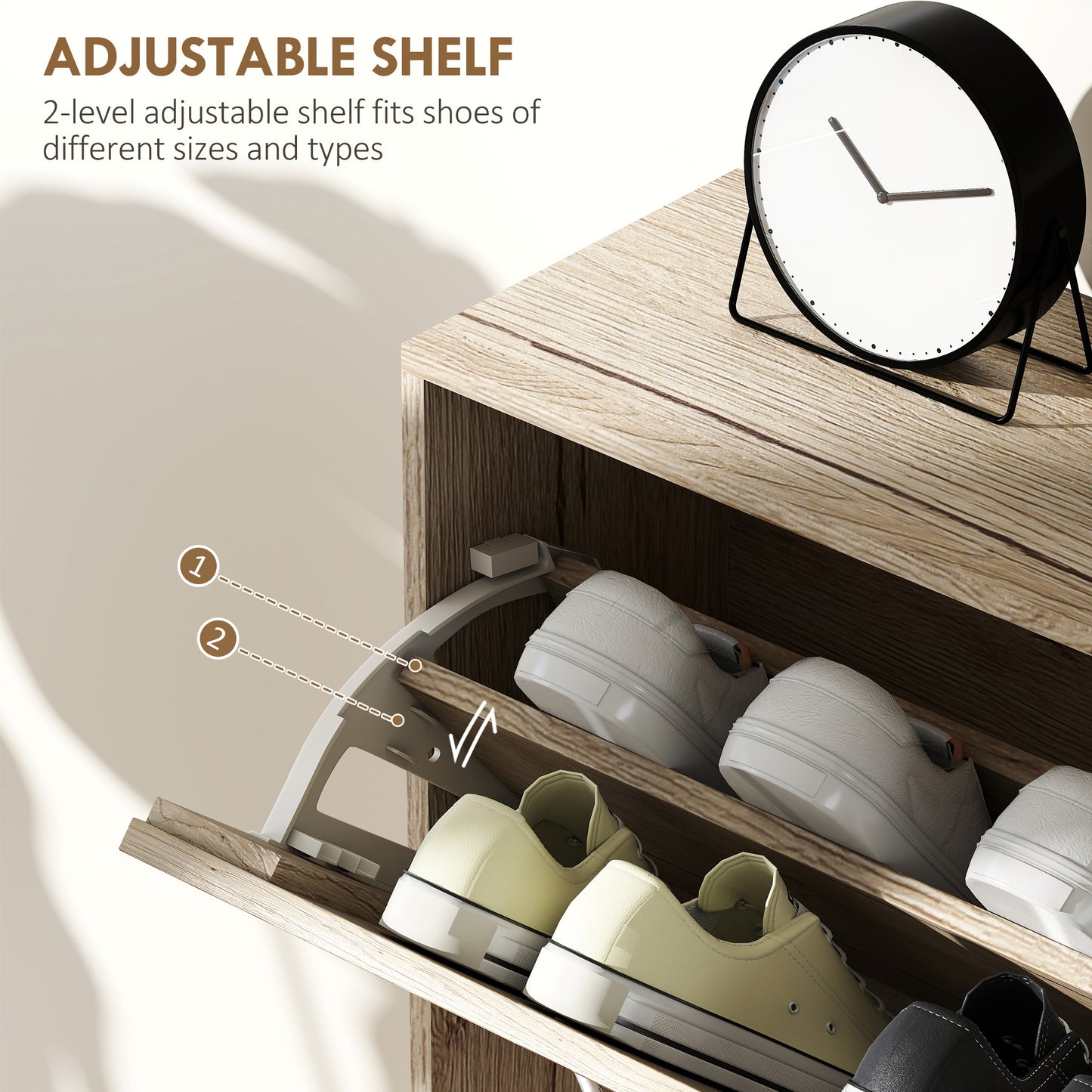 HOMCOM 12-Shoe Flip Drawer Storage Cabinet - Brown Wood-Effect