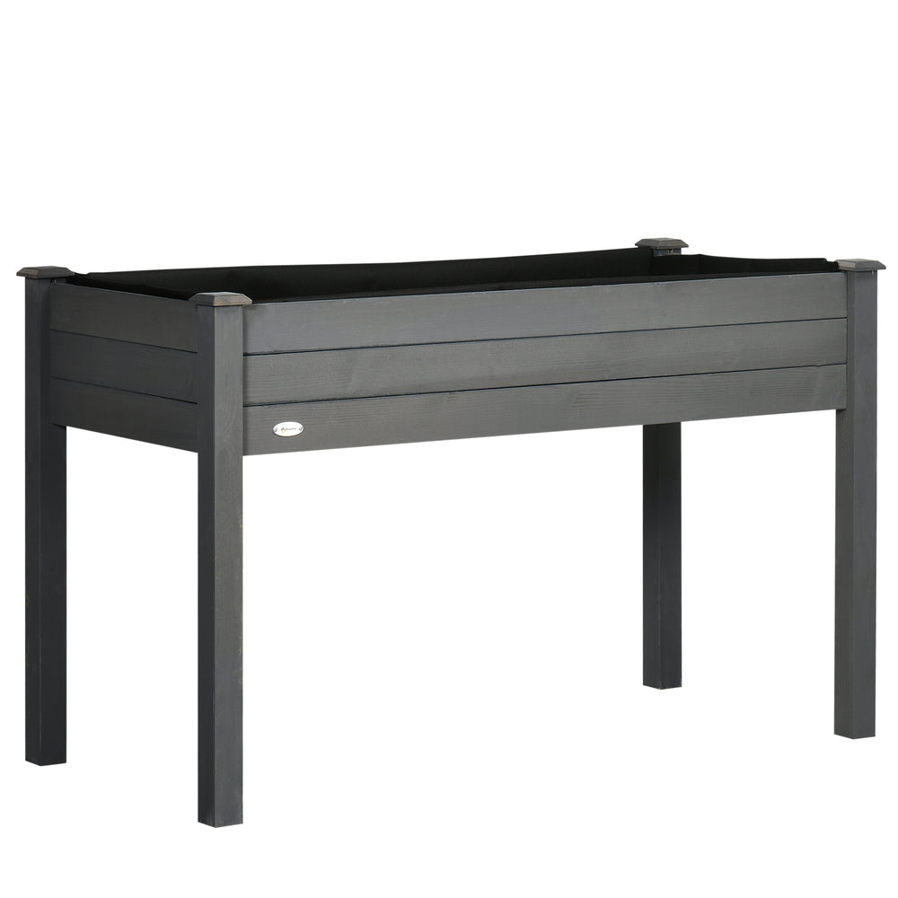 Outsunny Raised Bed for Garden, Wooden Elevated Planter Box with Bed Liner, for Flower Vegetable Herb, Dark Grey