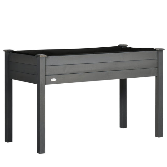 Outsunny Raised Bed for Garden, Wooden Elevated Planter Box with Bed Liner, for Flower Vegetable Herb, Dark Grey