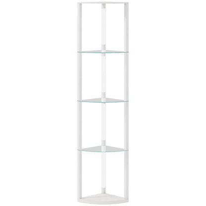 HOMCOM LED Floor Lamp with Shelves, Dimmable Standing Lamp with Foot Switch for Living Room, Bedroom, White