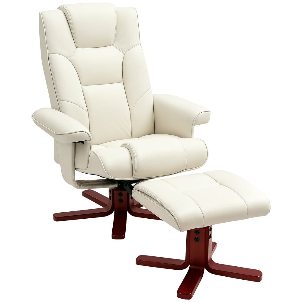 HOMCOM Faux Leather Manual Recliner and Footstool Set - Cream White