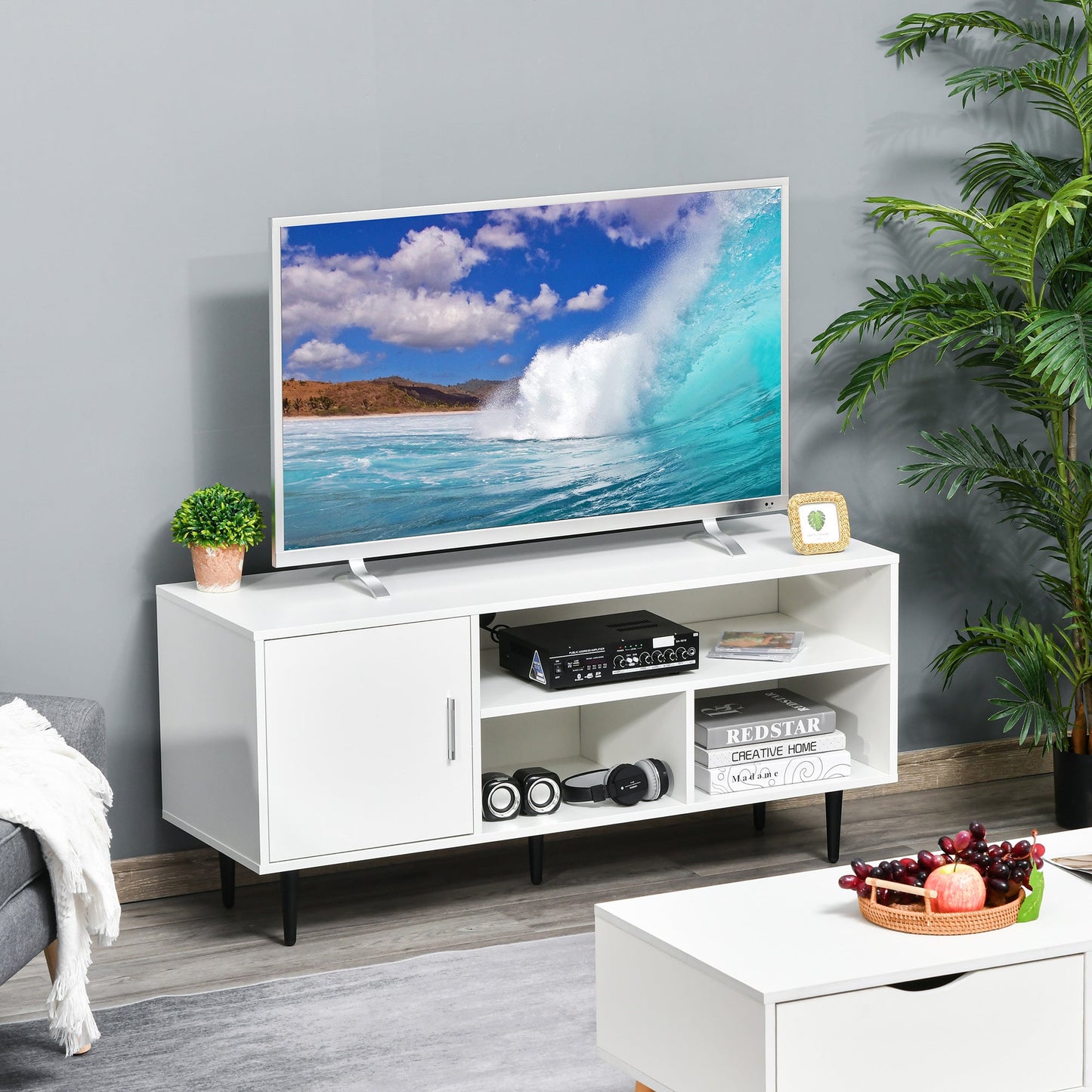 HOMCOM TV Stand Cabinet for TVs up to 60 Inches - White