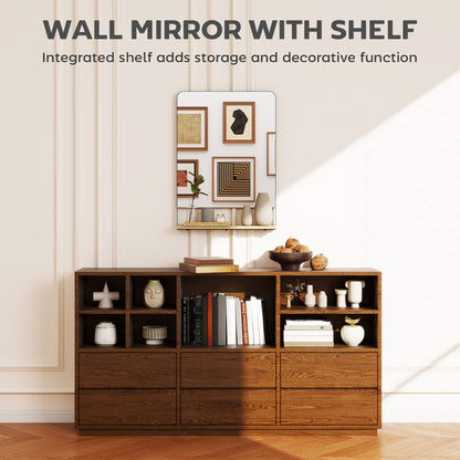 HOMCOM Wall Mirror with Wood Shelf - Black