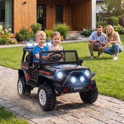 AIYAPLAY 12V Kids Electric Ride on Car with 2 Motors, Remote Control, Soft Start, Four-Wheel Suspension, Seat Belt