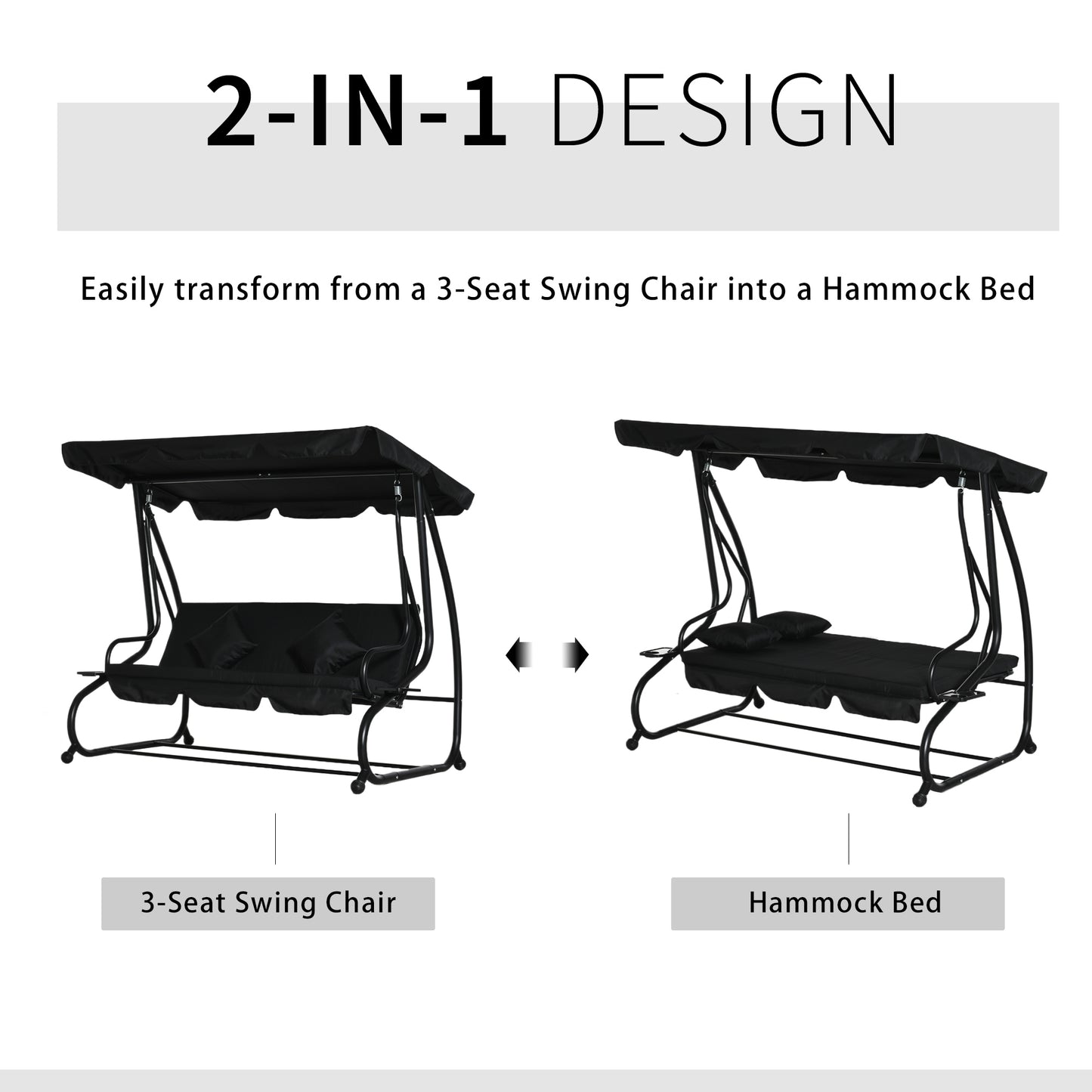 Outsunny Three-Seater Garden Swing Bed - Black