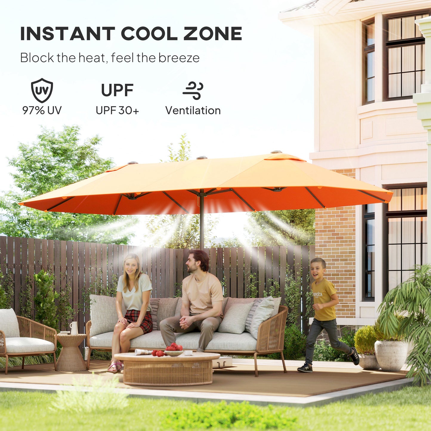 Outsunny 4.6m Double Garden Parasol - Orange