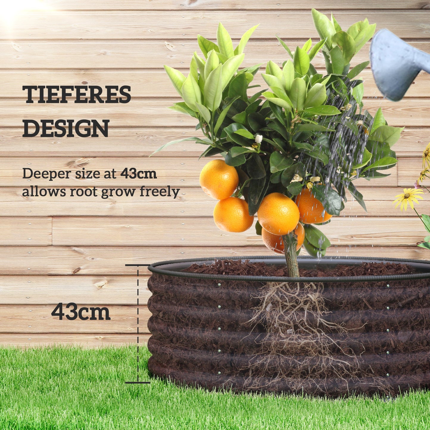 Outsunny Galvanised Raised Garden Bed with Safety Edging, Outdoor Raised Planter Box with Gloves, 120 x 120 x 43cm, Dark Grey