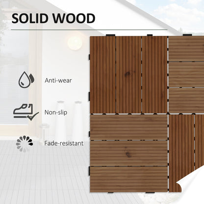 Outsunny 27 Pcs Wooden Interlocking Decking Tiles, 30 x 30 cm Anti-slip Outdoor Flooring Tiles, 0.81° per Pack, All Weather Use for Patio, Balcony, Terrace, Hot Tub, Brown