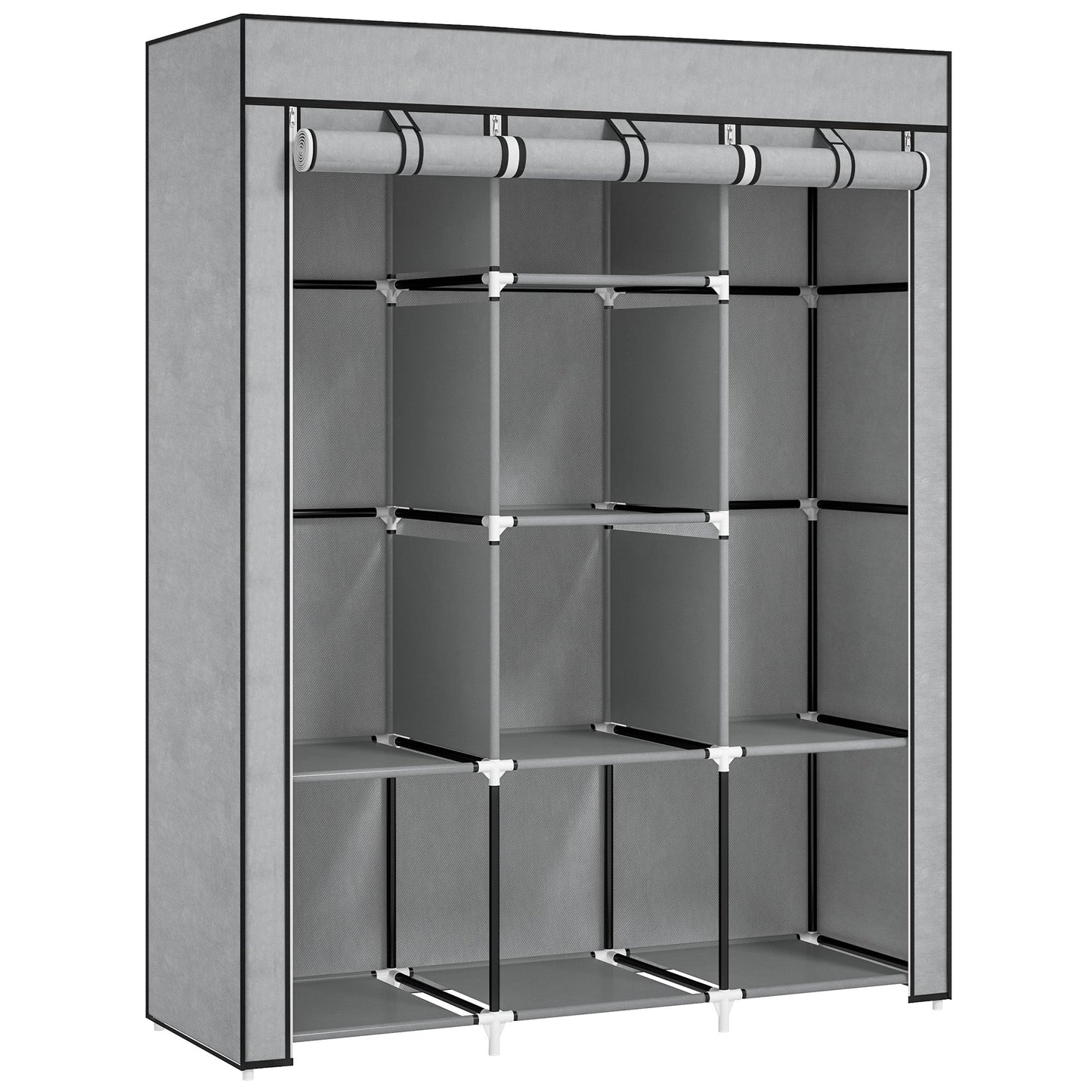 HOMCOM Fabric Wardrobe, with Rails and Shelves - Light Grey