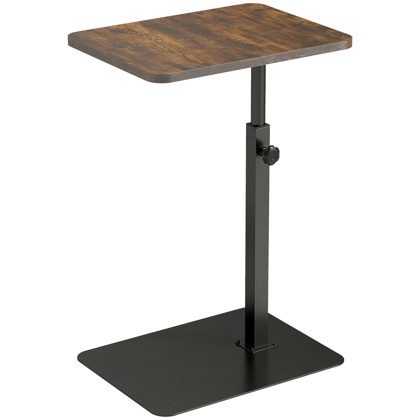 HOMCOM C Shaped Side Table, Small End Table with Adjustable Height and Metal Base for Living Room, Bedroom, Rustic Brown