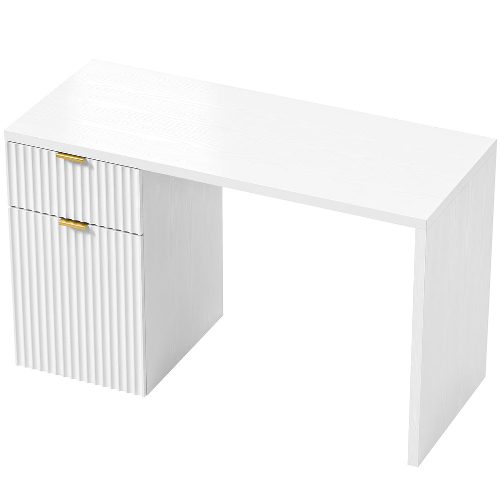 HOMCOM Computer Desk with Drawer, 120 cm Reversible Office Desk, Cabinet, Adjustable Shelf, Thick Top, White