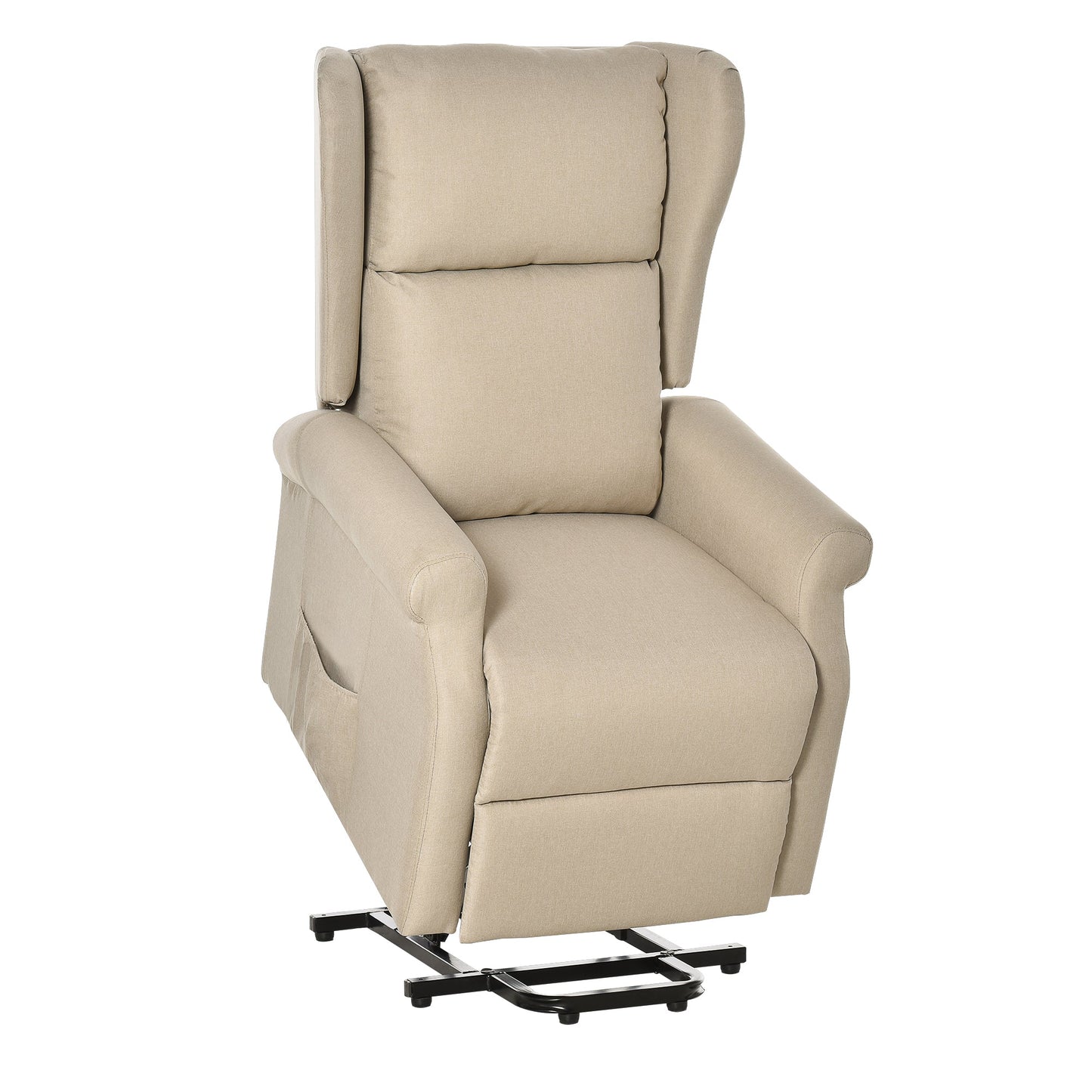 HOMCOM Power Lift Recliner Armchair, Electric Lift Chair for Elderly, Fabric Riser and Reclining Chair with Wingback, Remote Control, Side Pockets, Footrest, for Living Room, Beige