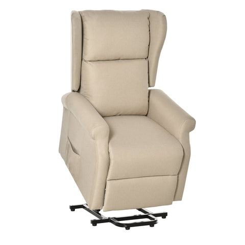 HOMCOM Power Lift Recliner Armchair, Electric Lift Chair for Elderly, Fabric Riser and Reclining Chair with Wingback, Remote Control, Side Pockets, Footrest, for Living Room, Beige