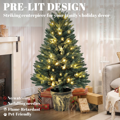 HOMCOM Realistic Xmas Tree, 4ft Prelit Artificial Christmas Tree with 80 Lights, Green