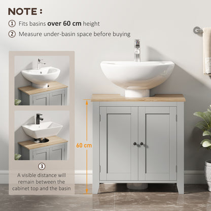 kleankin Under Sink Cabinet, Bathroom Sink Cabinet with 2 Doors, Pedestal Under Sink Design, Freestanding Bathroom Cupboard with Adjustable Shelf, Grey